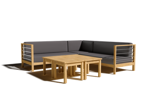 Leon 7-piece Teak Outdoor Sectional Deep Seating Set with Sunbrella Charcoal Cushions Outdoor deep seating