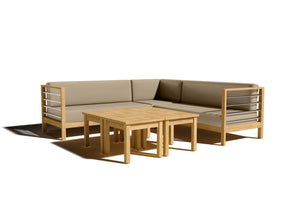 Leon 7-piece Teak Outdoor Sectional Deep Seating Set with Sunbrella Fawn Cushions Outdoor deep seating