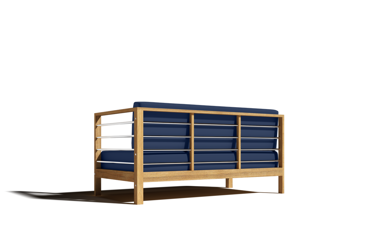 Leon 7-piece Teak Outdoor Sectional Deep Seating Set with Sunbrella Navy Cushions Outdoor deep seating