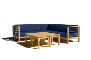 Leon 7-piece Teak Outdoor Sectional Deep Seating Set with Sunbrella Navy Cushions Outdoor deep seating