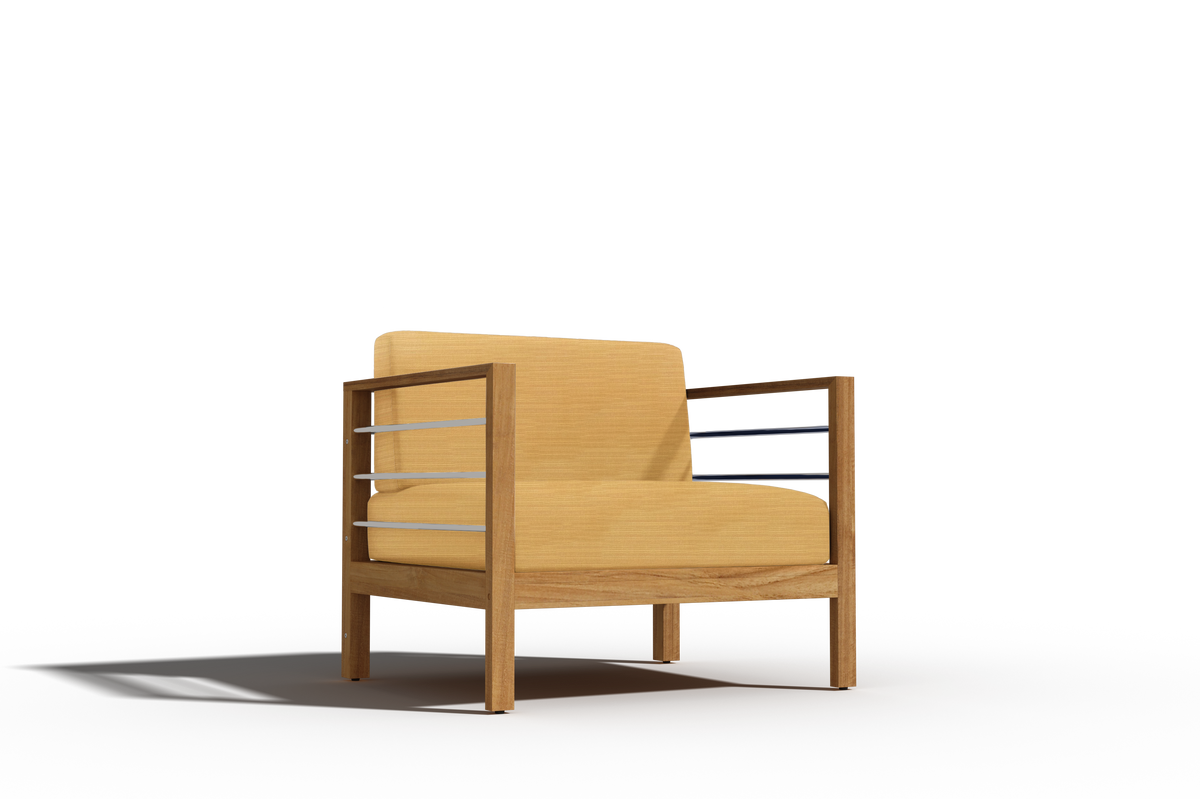 Leon Teak Outdoor Club Chair with Sunbrella Dupione Cornsilk Cushion Outdoor Chair