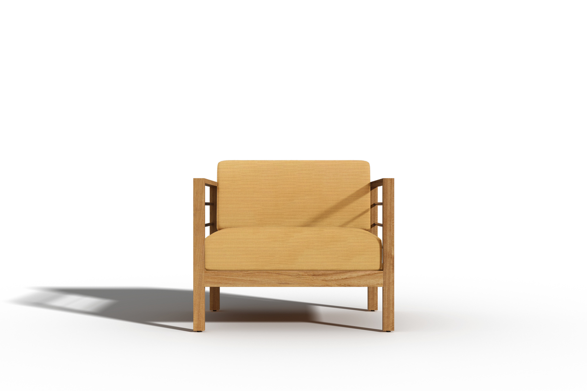 Leon Teak Outdoor Club Chair with Sunbrella Dupione Cornsilk Cushion Outdoor Chair