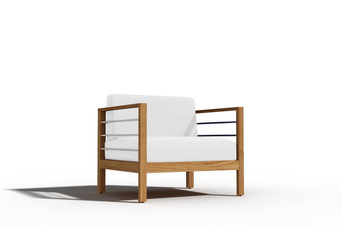 Leon Teak Outdoor Club Chair with Sunbrella White Cushion Outdoor Chair