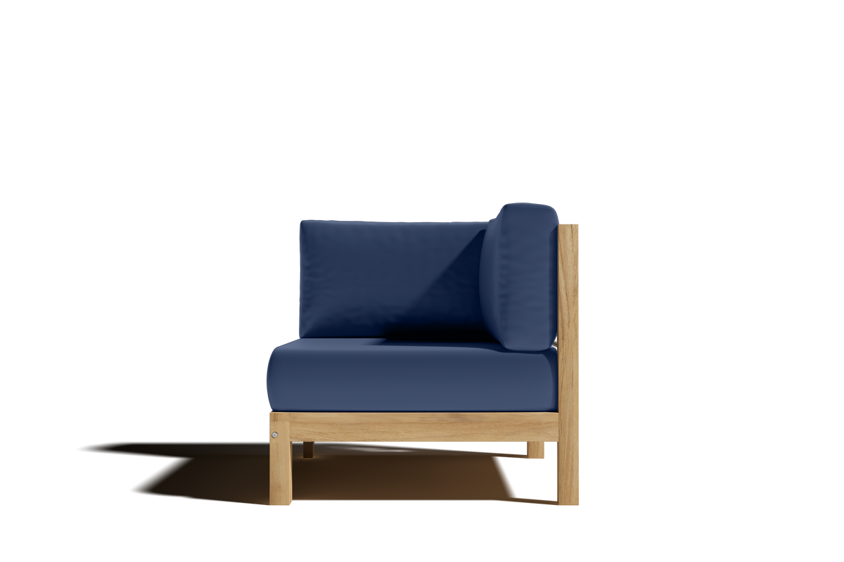 Leon Teak Outdoor Sectional Corner with Sunbrella Navy Cushion Outdoor Chair