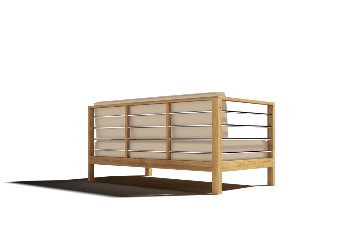 Leon Teak Outdoor Sectional Left Sofa with Sunbrella Fawn Cushion Outdoor Chair