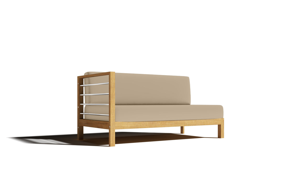 Leon Teak Outdoor Sectional Left Sofa with Sunbrella Fawn Cushion Outdoor Chair