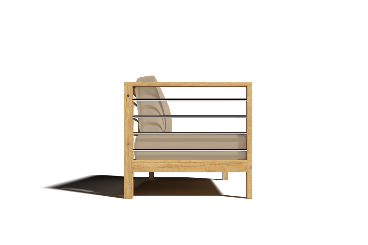 Leon Teak Outdoor Sectional Left Sofa with Sunbrella Fawn Cushion Outdoor Chair