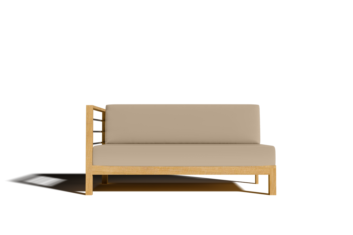 Leon Teak Outdoor Sectional Left Sofa with Sunbrella Fawn Cushion Outdoor Chair