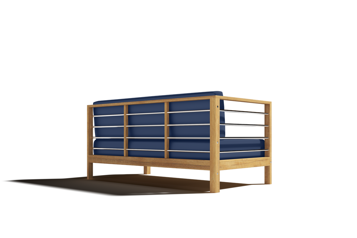 Leon Teak Outdoor Sectional Left Sofa with Sunbrella Navy Cushion Outdoor Chair