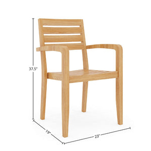 Louvel 5-Piece Rectangular Teak Outdoor Dining Set with Extendable Table and Stacking Armchairs Dining Bench Set
