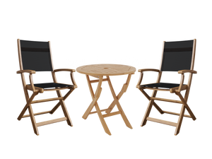 Lucas 3-Piece Round Teak Outdoor Bistro Set in Black with Folding Table and Armchairs Outdoor Lounge Set
