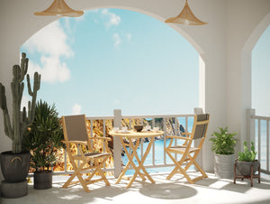 Lucas 3-Piece Round Teak Outdoor Bistro Set in Taupe with Folding Table and Armchairs Outdoor bistro Set