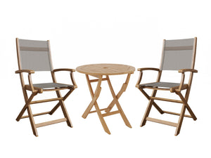 Lucas 3-Piece Round Teak Outdoor Bistro Set in Taupe with Folding Table and Armchairs Outdoor bistro Set
