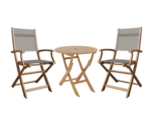 Lucas 3-Piece Round Teak Outdoor Bistro Set in Taupe with Folding Table and Armchairs Outdoor bistro Set