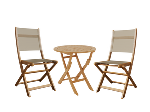 Lucas 3-Piece Round Teak Outdoor Bistro Set in Taupe with Folding Table and Chairs Bistro Set