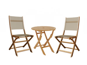 Lucas 3-Piece Round Teak Outdoor Bistro Set in Taupe with Folding Table and Chairs Bistro Set