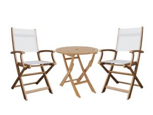 Lucas 3-Piece Round Teak Outdoor Bistro Set in White with Folding Table and Armchairs Outdoor bistro Set