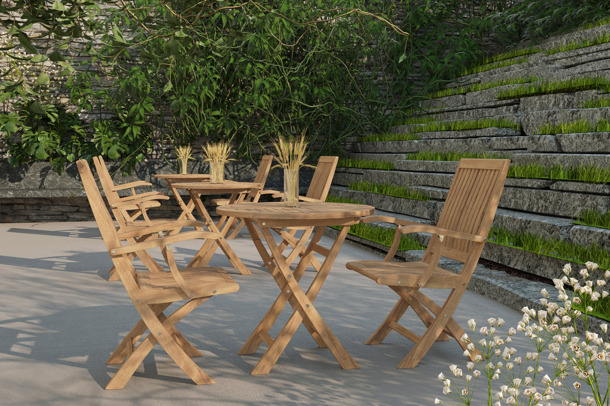 Lydie Round Teak Outdoor Folding Bistro Table with Umbrella Hole Dining Table