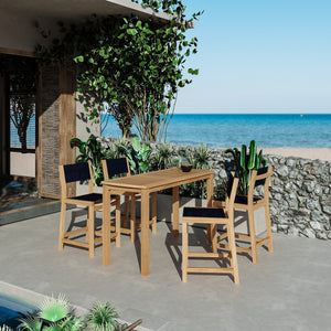 Marais 5-Piece Rectangular Teak Outdoor Counter Height Dining Set in Black Outdoor Dining Set