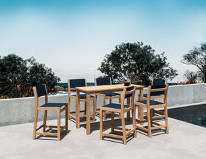Marais 7-Piece Rectangular Teak Outdoor Counter Height Dining Set in Blue Outdoor Dining Set