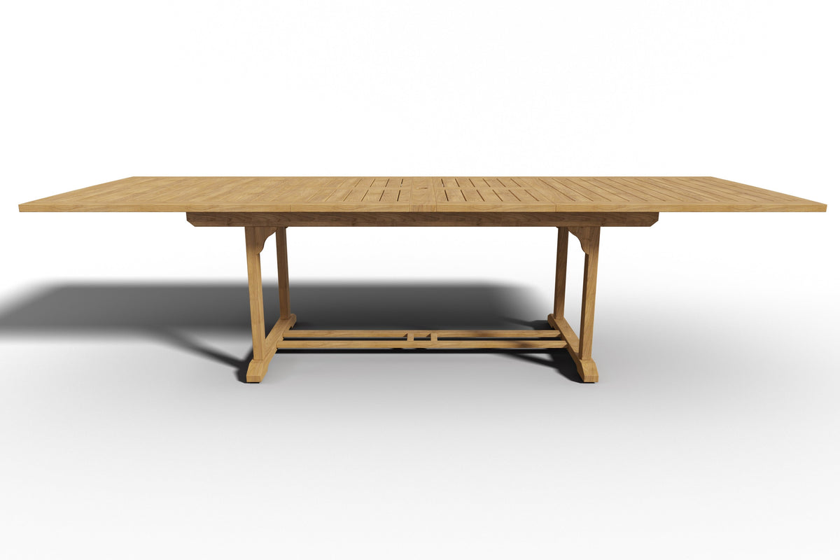 Olivier Rectangular Teak Outdoor Dining Table with Double Extensions and Umbrella Hole Outdoor Table