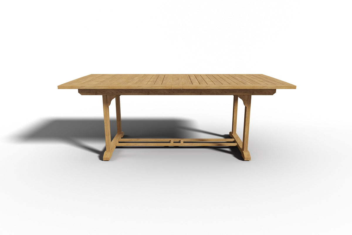 Olivier Rectangular Teak Outdoor Dining Table with Double Extensions and Umbrella Hole Outdoor Table