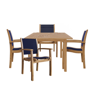 Perrin 5-Piece Square Teak Outdoor Dining Set in Blue with Stacking Armchairs Outdoor Dining Set