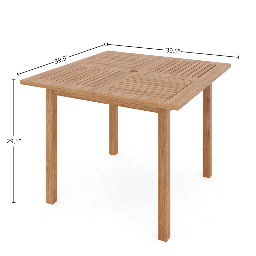 Perrin 5-Piece Square Teak Outdoor Dining Set in White with Stacking Armchairs Outdoor Dining Set