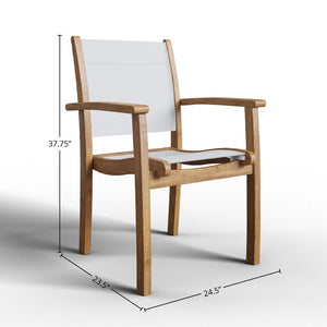 Perrin 5-Piece Square Teak Outdoor Dining Set in White with Stacking Armchairs Outdoor Dining Set