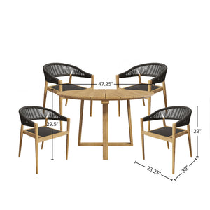 Plaisance 5-Piece Round Teak Outdoor Dining Set with Stacking Armchairs Outdoor Dining Set