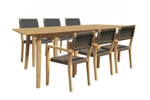 Plaisance 7-Piece Rectangular Teak Outdoor Dining Set with Stacking Armchairs Outdoor deep seating
