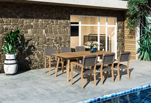 Plaisance 7-Piece Rectangular Teak Outdoor Dining Set with Stacking Armchairs Outdoor deep seating