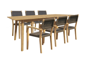 Plaisance 7-Piece Rectangular Teak Outdoor Dining Set with Stacking Armchairs Outdoor deep seating