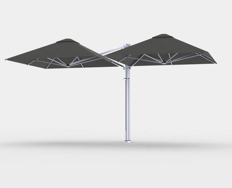 Shadowspec Unity™ Duo - Two Large Umbrellas – Square or Octagon Umbrella &amp; Canopy 2.5m | 8' Square / Oyster / Free-Standing Base