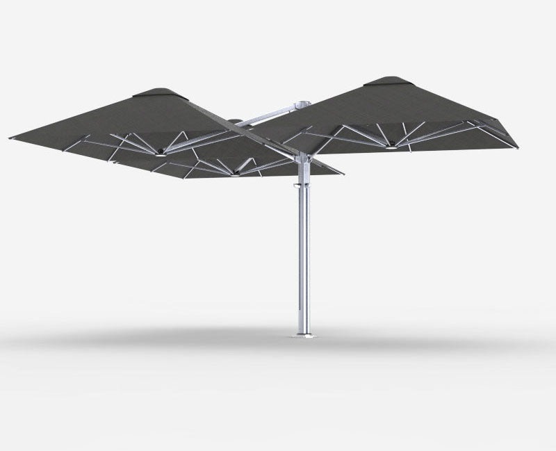 Shadowspec Unity™ Trio - Three Large Umbrellas – Square Umbrella &amp; Canopy 2.5m | 8' Square / Oyster / Free-Standing Base