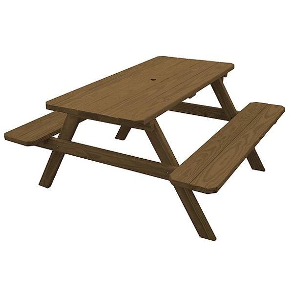 Spruce Economy Picnic Table with Attached Benches 4' or 5' Picnic Table 5ft / Mushroom Stain / Include Standard Size Umbrella Hole