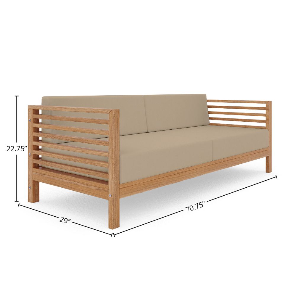 Sylvie 3-Person Teak Outdoor Sofa with Sunbrella Fawn Cushions Outdoor Chair