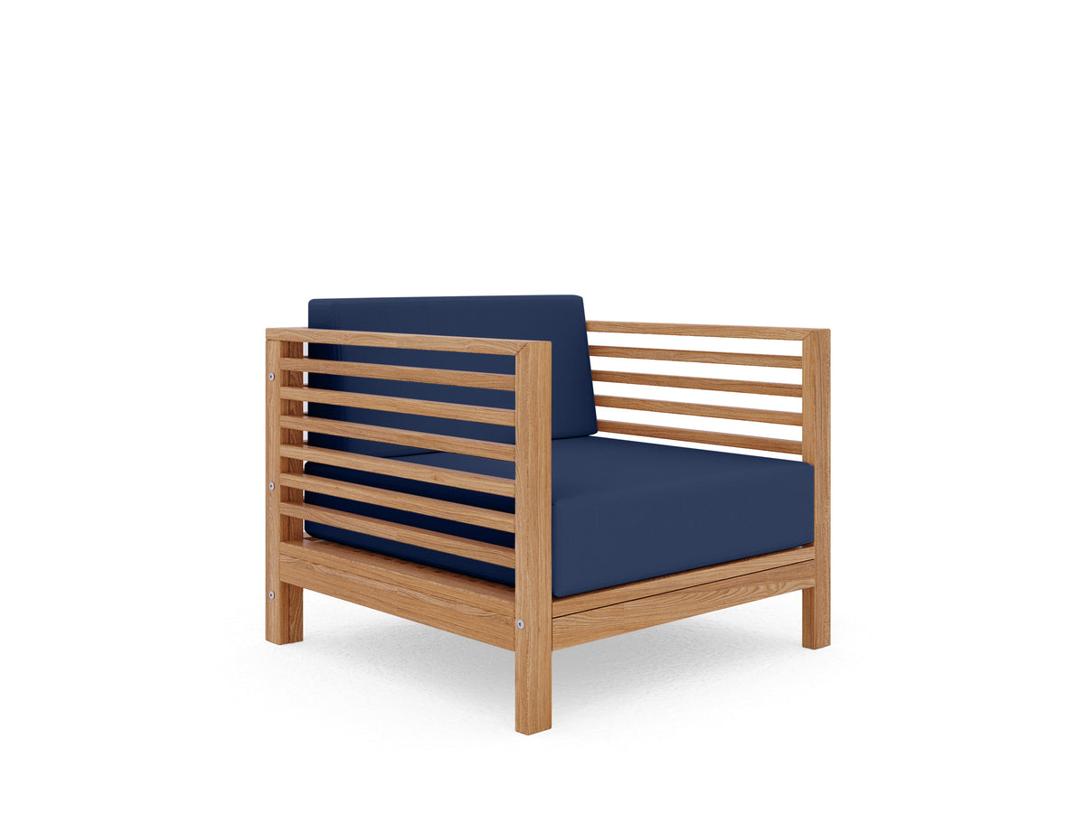 Sylvie 5-Piece Teak Outdoor Patio Deep Seating Set with Subrella Navy Cushions Outdoor deep seating