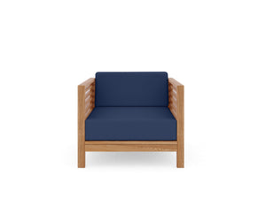 Sylvie 5-Piece Teak Outdoor Patio Deep Seating Set with Subrella Navy Cushions Outdoor deep seating