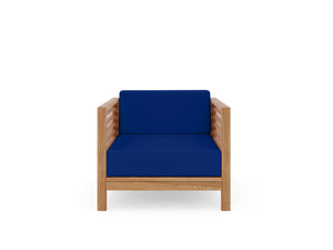 Sylvie 5-Piece Teak Outdoor Patio Deep Seating Set with Subrella True Blue Cushions Outdoor deep seating