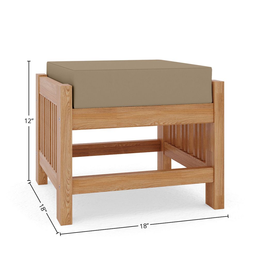Sylvie Teak Outdoor Ottoman with Sunbrella Fawn Cushion Ottoman