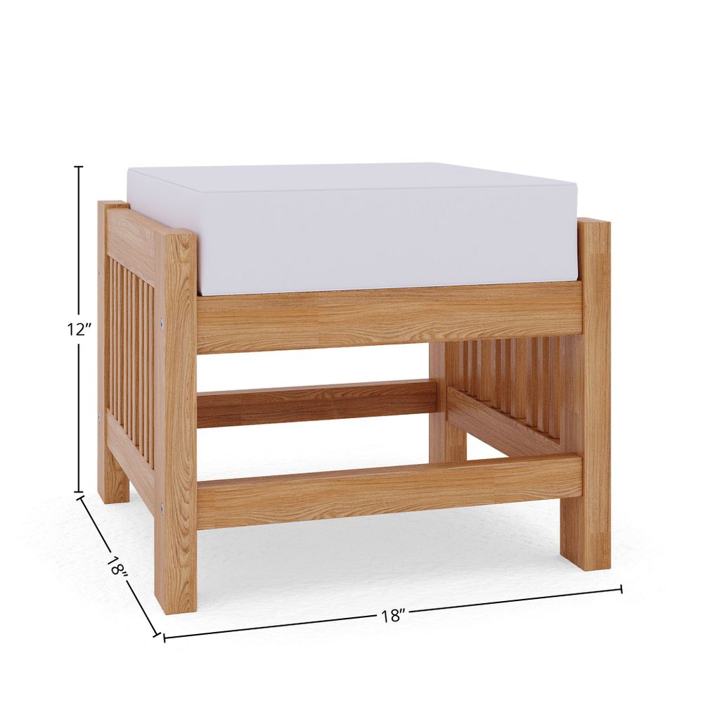 Sylvie Teak Outdoor Ottoman with Sunbrella White Cushion Ottoman