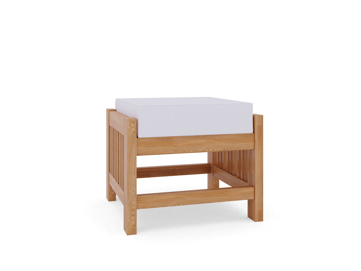 Sylvie Teak Outdoor Ottoman with Sunbrella White Cushion Ottoman