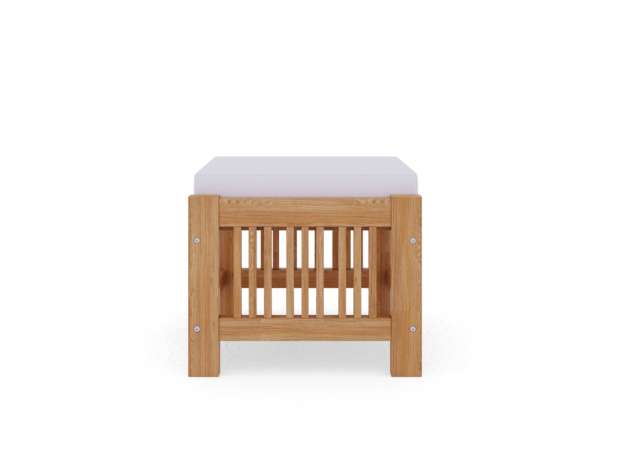 Sylvie Teak Outdoor Ottoman with Sunbrella White Cushion Ottoman