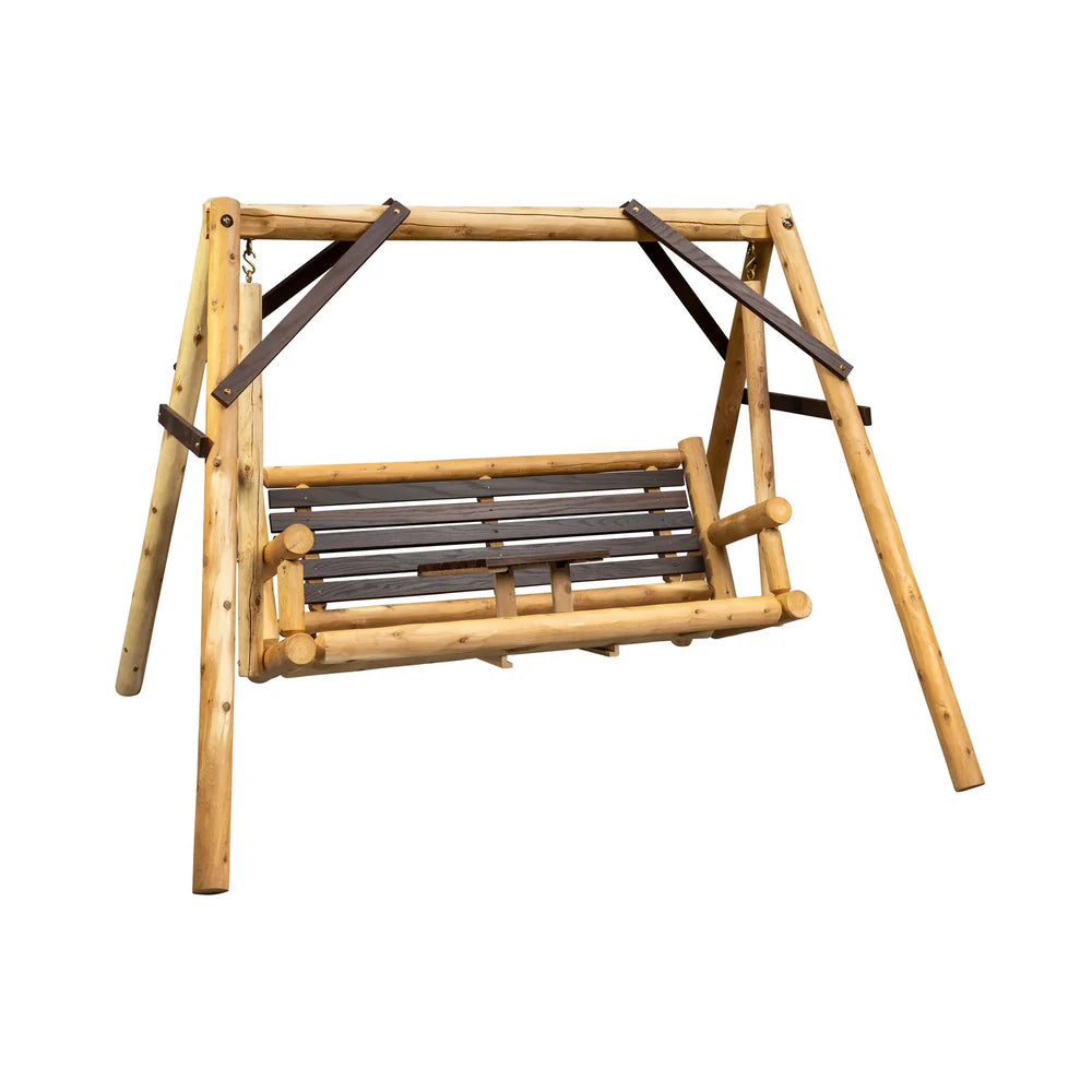 ThermaFusion Cedar Log Tete-A-Tete Yard Swing Lounge Chair