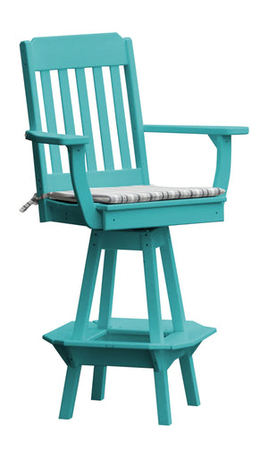 Traditional Swivel Counter Chair with Arms Outdoor Table Aruba Blue