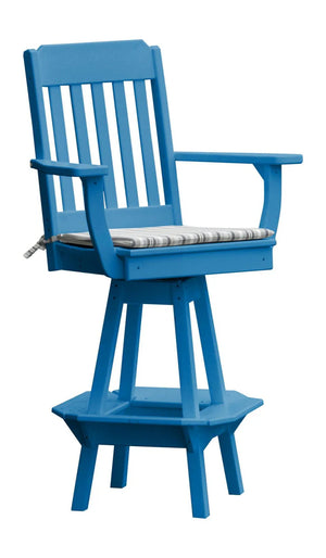 Traditional Swivel Counter Chair with Arms Outdoor Table Blue