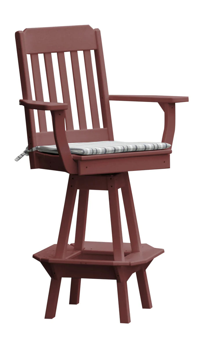 Traditional Swivel Counter Chair with Arms Outdoor Table Cherrywood