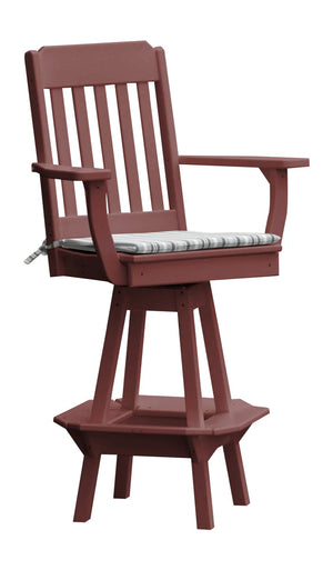 Traditional Swivel Counter Chair with Arms Outdoor Table Cherrywood