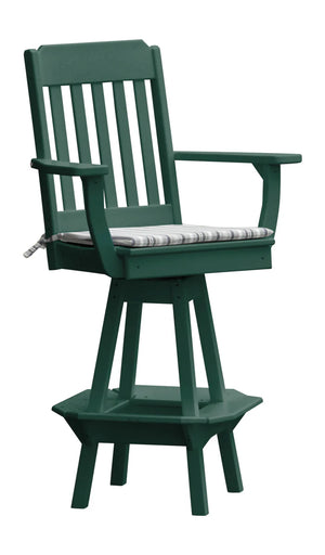 Traditional Swivel Counter Chair with Arms Outdoor Table Turf Green